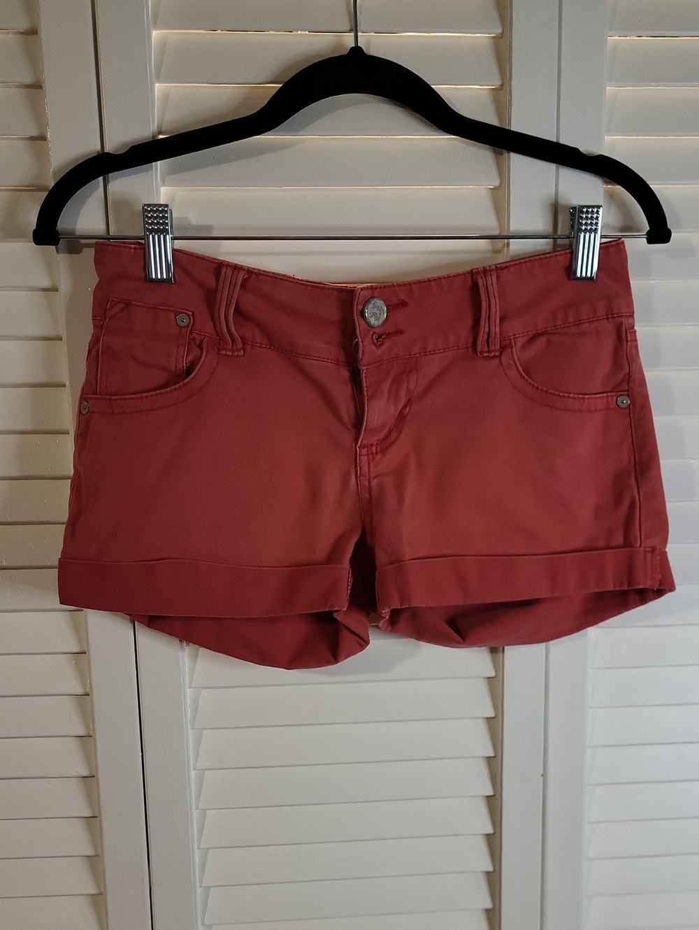 Indigo Rein Rust Red Cuffed Jean Shorts